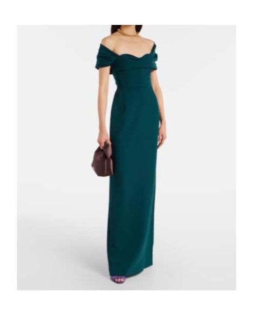 Carolina Herrera Green Floral Off-Shoulder Crêpe Gown