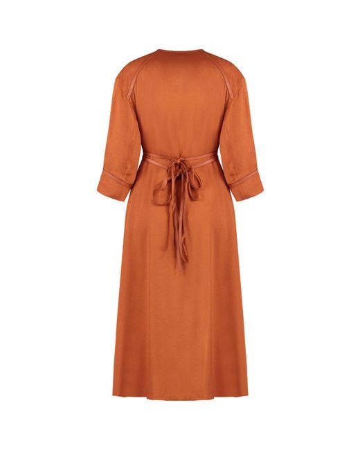 Yves Salomon Orange Belted Crepe Midi Dress