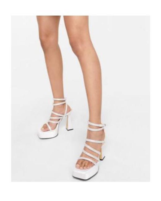 Mach & Mach White Sydney Embellished Satin Platform Sandals