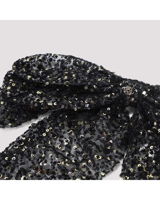 Maison Michel Black Sequin Embellished Logo Plaque Hair Clip