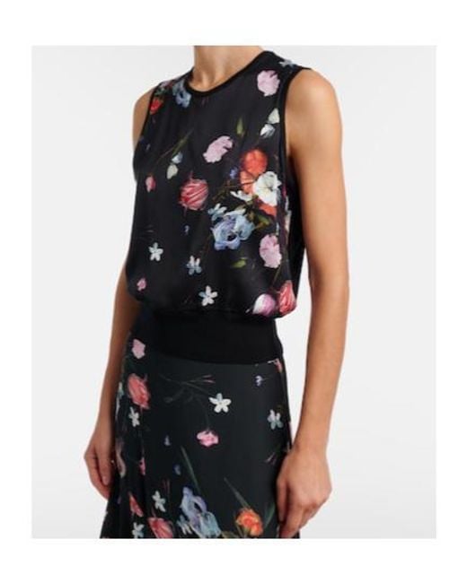 Erdem Black Floral Printed Wool Top