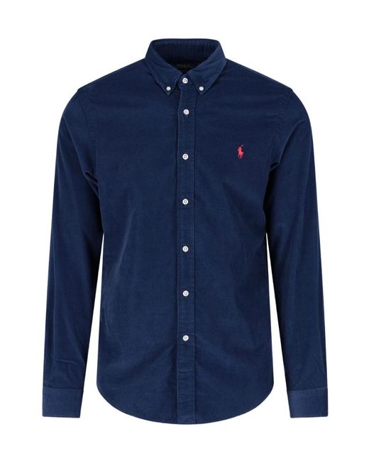 Polo Ralph Lauren Blue Logo Embroidered Curved Hem Shirt for men