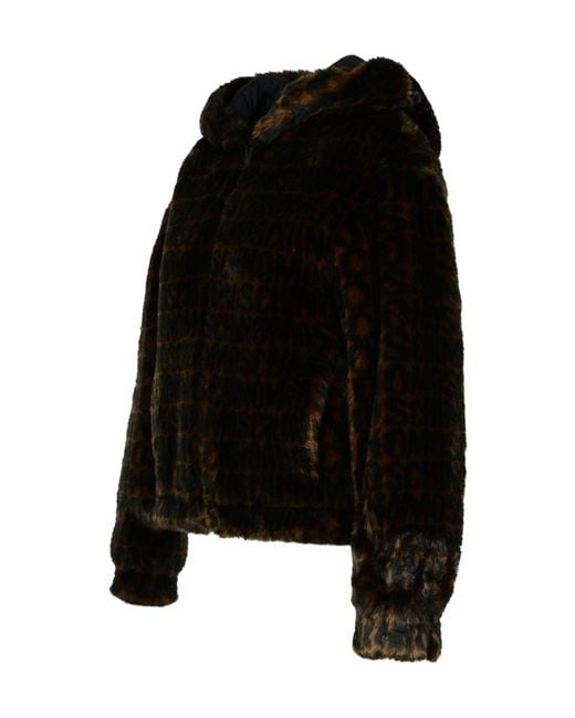 Moschino Black Zip-Up Faux Fur Hooded Coat