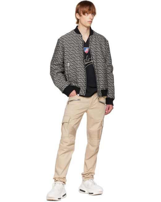 Balmain Black Logo Monogram Reversible Bomber Jacket for men