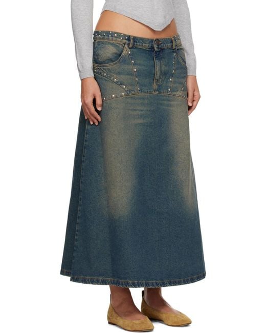 GIMAGUAS Blue Studded Denim Maxi Skirt