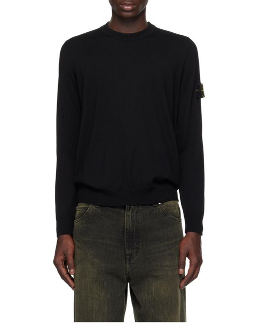 Stone Island Black Logo Patch Crewneck Sweater for men