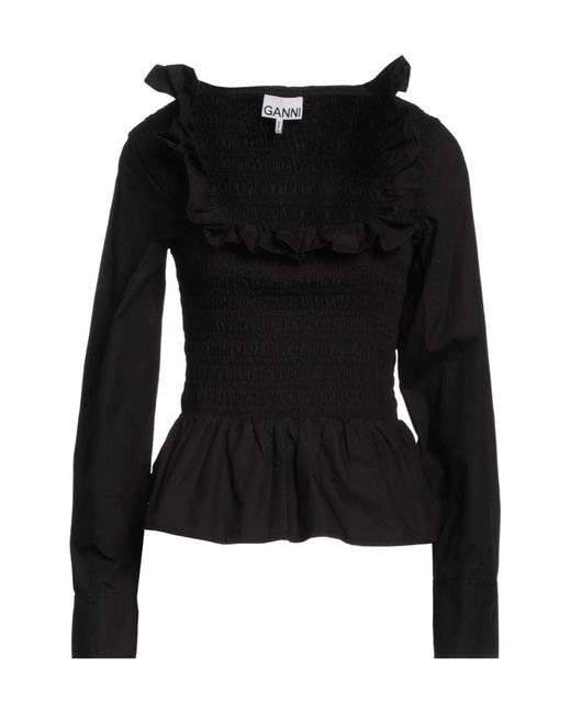 Ganni Black Pleated Top