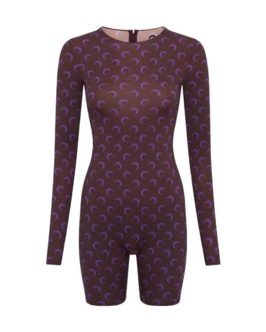 MARINE SERRE Purple Moon-Print Shorts Playsuit