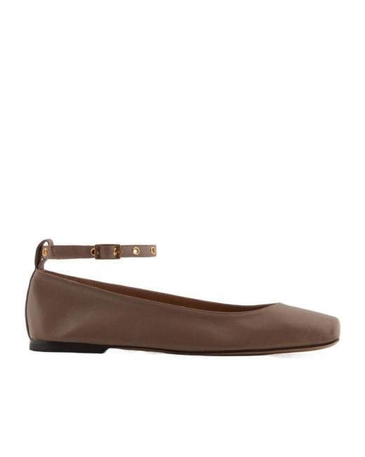 Emporio Armani Brown Square Toe Buckle Detailed Ballet Flats