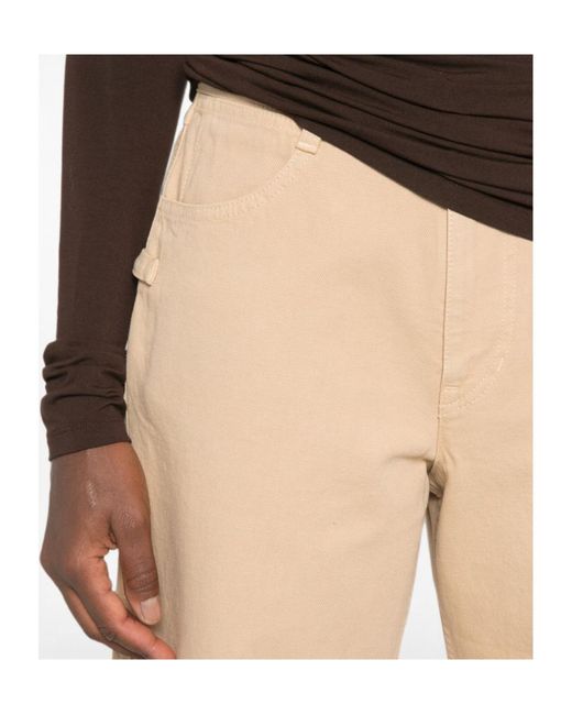 Lemaire Natural Logo-Patch Wide-Leg Denim Shorts
