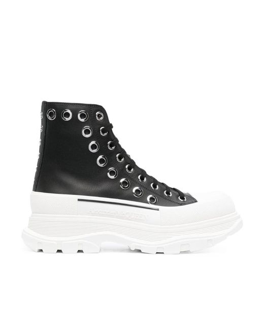 McQueen Black Joey Eyelet-Detailed High Top Sneakers for men