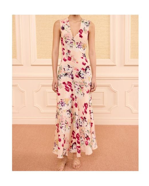 Ulla Johnson Pink Floral-Print V-Neck Midi Dress
