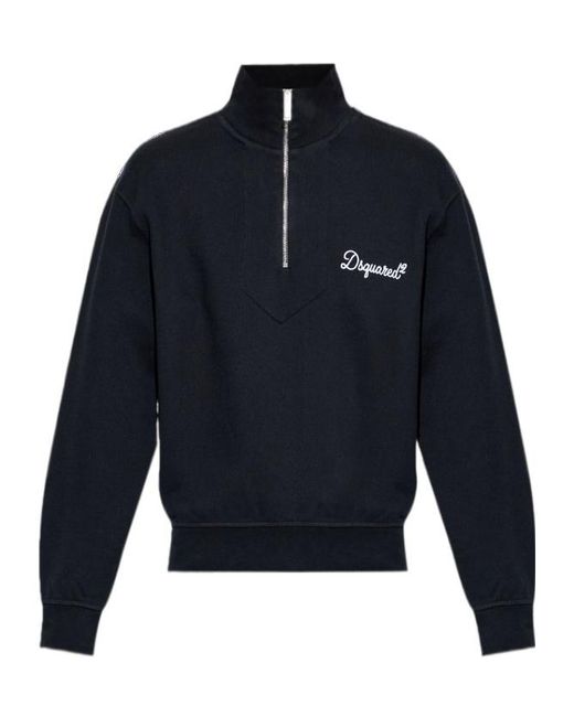 DSquared² Blue Logo Embroidered Half-Zip Sweatshirt