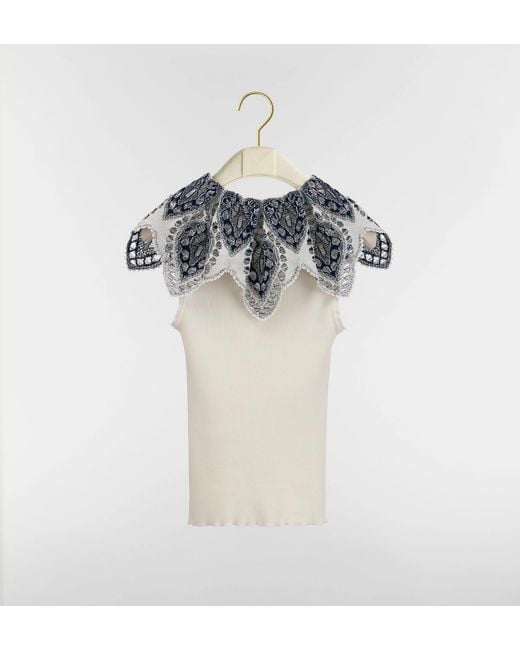 Dior Blue Sleeveless Sweater With Ruffle Collar