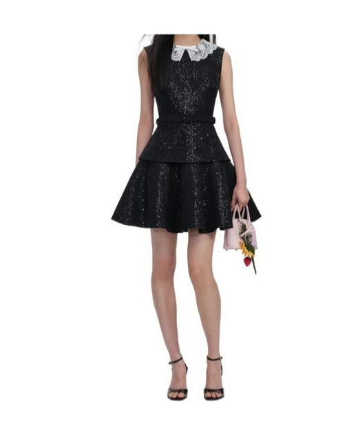 Self-Portrait Black Sequin Boucle Mini Dress