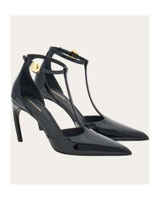 Ferragamo White Ferragamo T-Strap Pointed-Toe Pumps