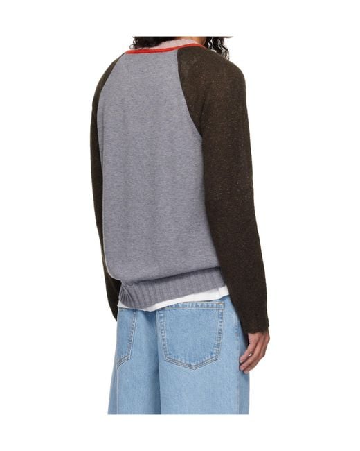 Edward Cuming Gray Crew Neck Wool Knit Sweater for men