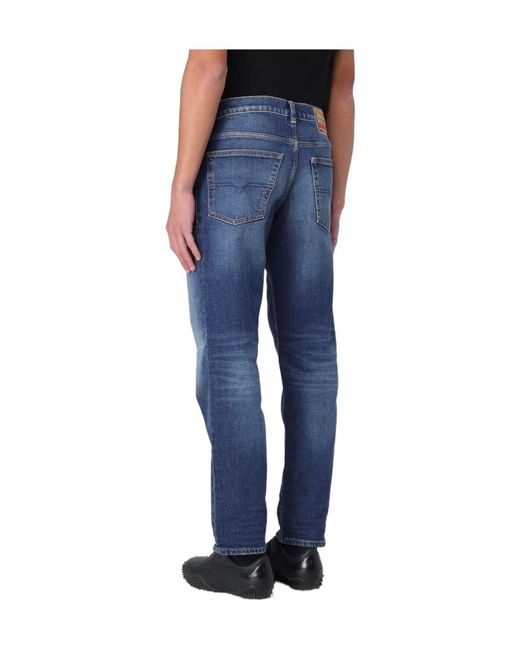 DIESEL Blue Logo Patch Straight-Leg Jeans for men