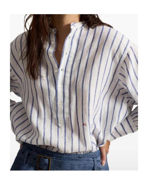 Polo Ralph Lauren White Striped Band Collar Shirt