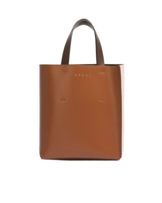 Marni Brown Logo Printed Two-Toned Tote Bag