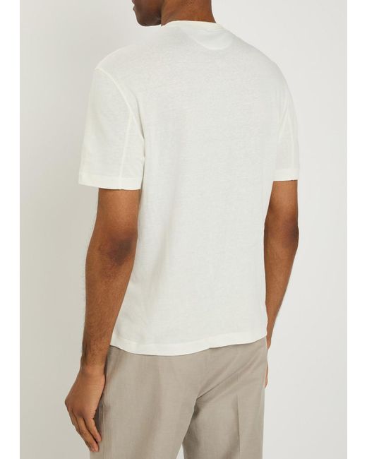 Brunello Cucinelli White Ribbed Crew Neck T-Shirt for men