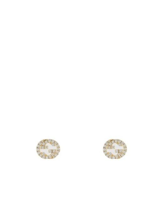 Gucci White Interlocking Studs With Diamonds