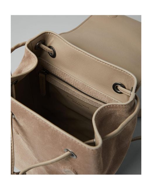 Brunello Cucinelli Natural Logo Embossed Drawstring Backpack