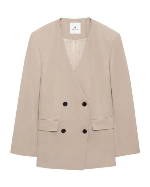 Anine Bing Natural Maron Double-Breasted Blazer
