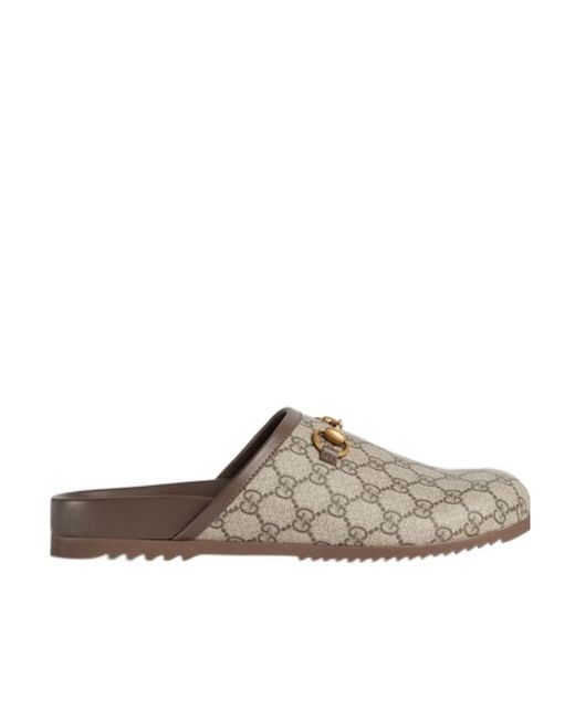Gucci Brown Gg-Canvas Horsebit-Detail Slippers for men