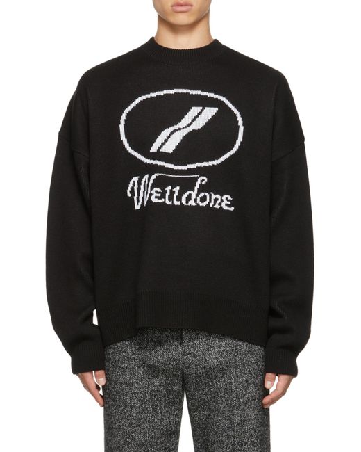 we11done Black Logo-Intarsia Crew-Neck Jumper for men