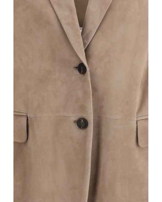 Brunello Cucinelli Brown Suede Jacket With Monile