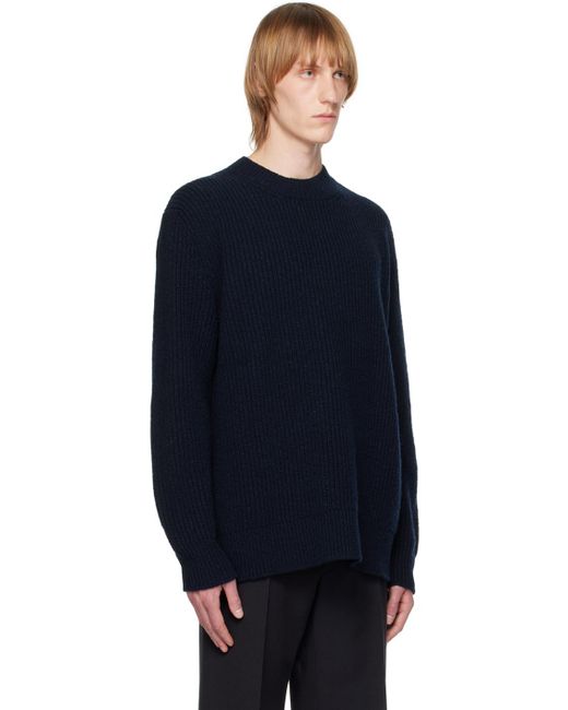 Maison Margiela Blue High-Neck Long-Sleeved Knitted Pullover for men