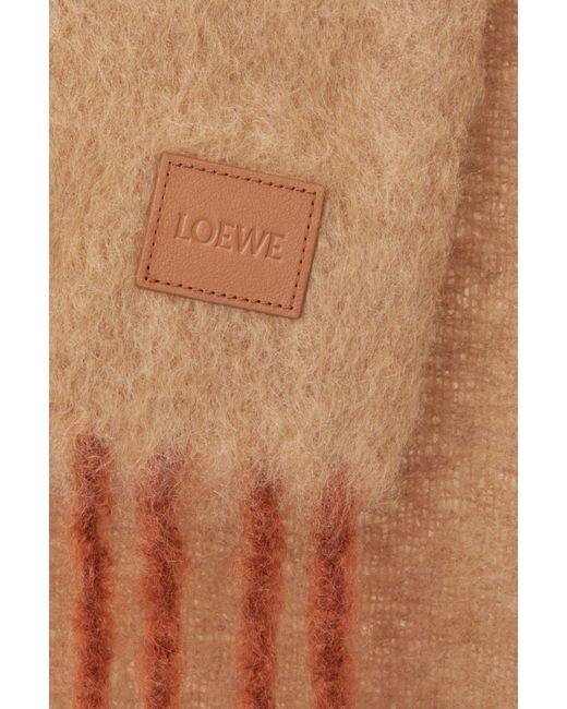 Loewe White Logo-Patch Fringed Scarf