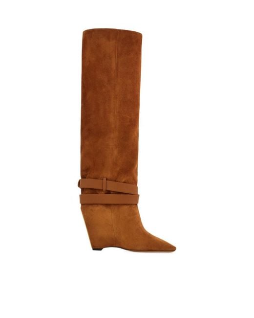 Ferragamo Brown Knee High Boot With Wedge Heel