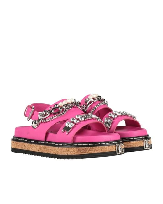Dolce & Gabbana Pink Minimalist Leather Sandals