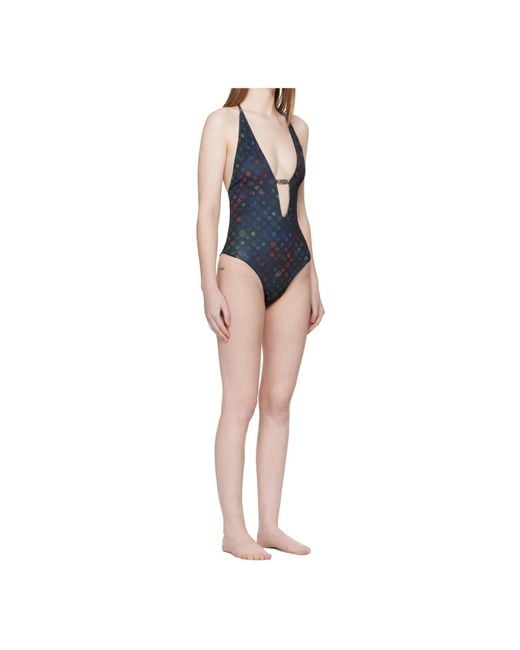 Casablanca Blue Monogram Cut-Out Swimsuit