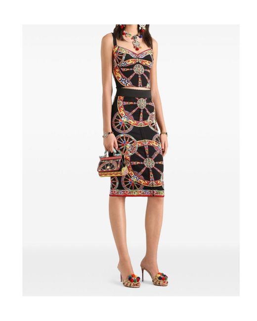Dolce & Gabbana Black Carretto-Print Charmeuse Long Skirt