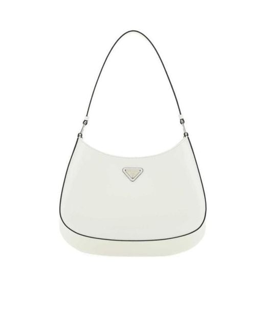 Prada White Cleo Brushed Leather Shoulder Bag