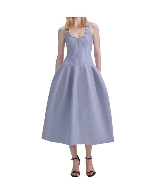Self-Portrait Blue Ribbed Knit Diamante Midi Dress