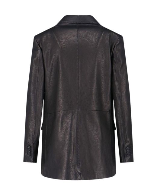 Tagliatore Black Double-Breasted Leather Blazer
