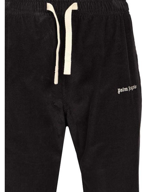 Palm Angels Black Logo Embroidered Drawstring Pants for men