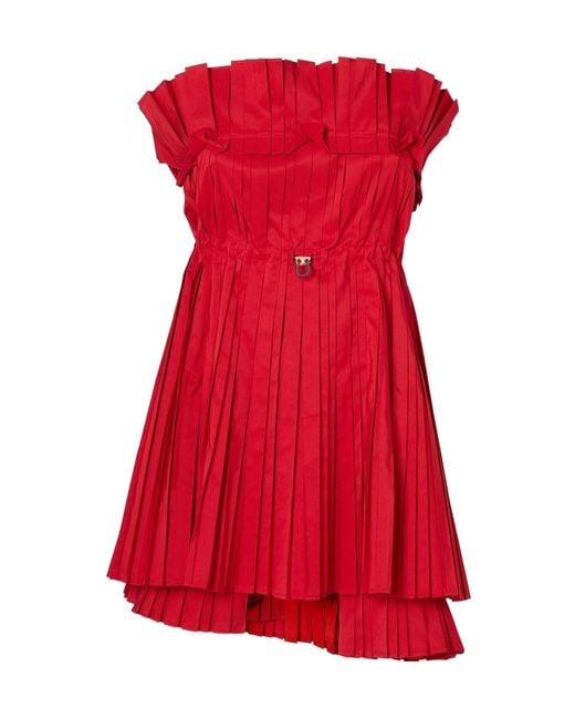 Fendi Red Asymmetric Double Layer Hem Short Bustier Dress