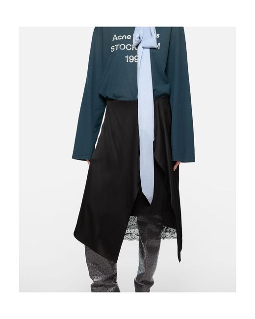 Acne Black Satin Ruffle Skirt