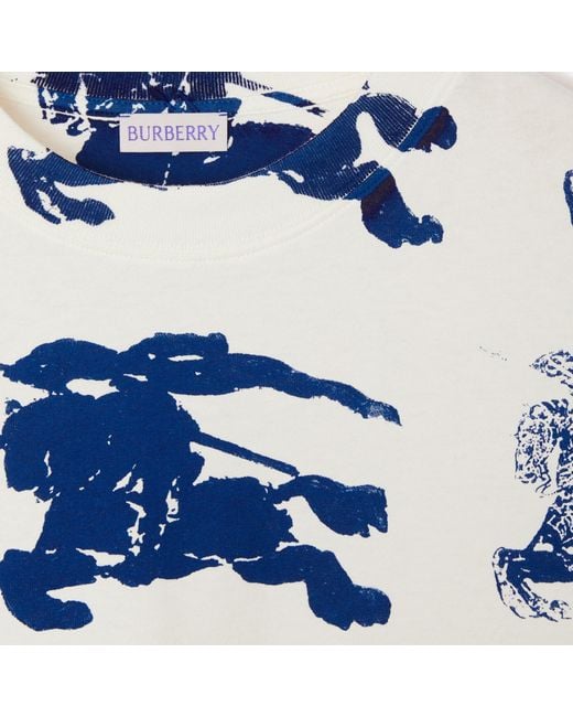 Burberry Blue Equestrian Knight Printed Crewneck T-Shirt for men