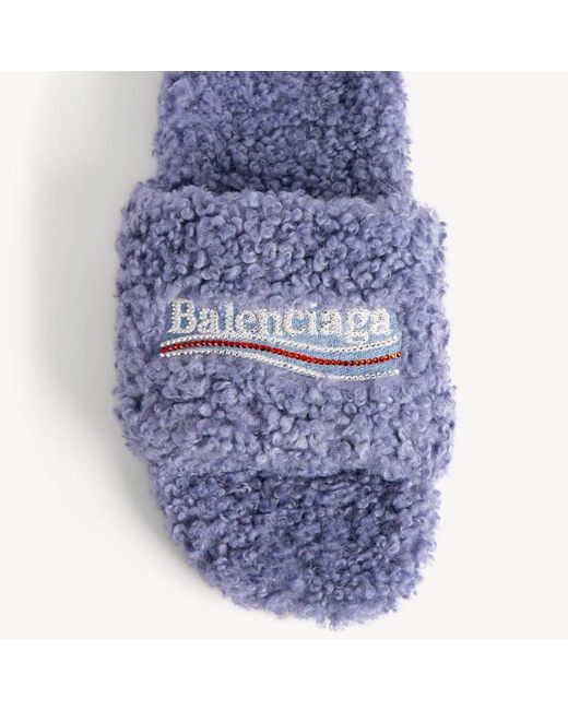 Balenciaga Purple Furry Logo Embroidered Sandals