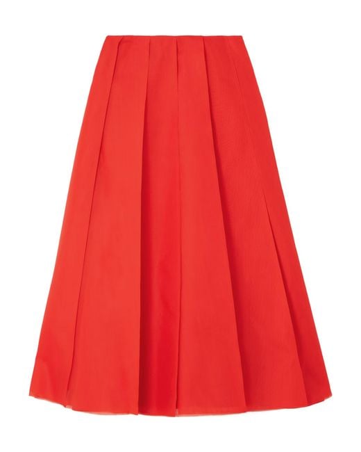 Altuzarra Red Dex Pleated Silk-Organza Midi Skirt