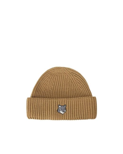 Maison Kitsuné Brown Maison Kitsuné Fox Head Large Beanie for men