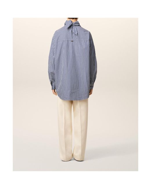 AMI Blue Striped-Pattern Bandana-Collar Shirt for men