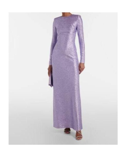 Oscar de la Renta Purple Round Neck Long-Sleeved Dress