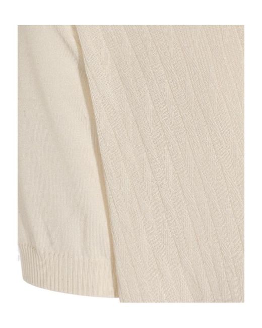 Canali White Textured Knit Polo Top for men